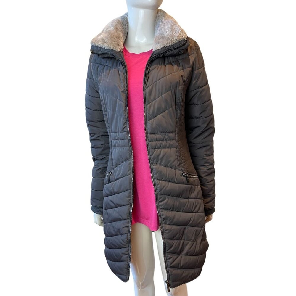 DKNY Womens Puffer Coat Jacket Mid Weight Long Sleeve DL82C162 Black Size S